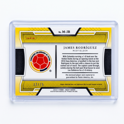 2016-17 PANINI SELECT SOCCER James Rodriguez Colombia Orange Parallel Jersey Patch 33/75