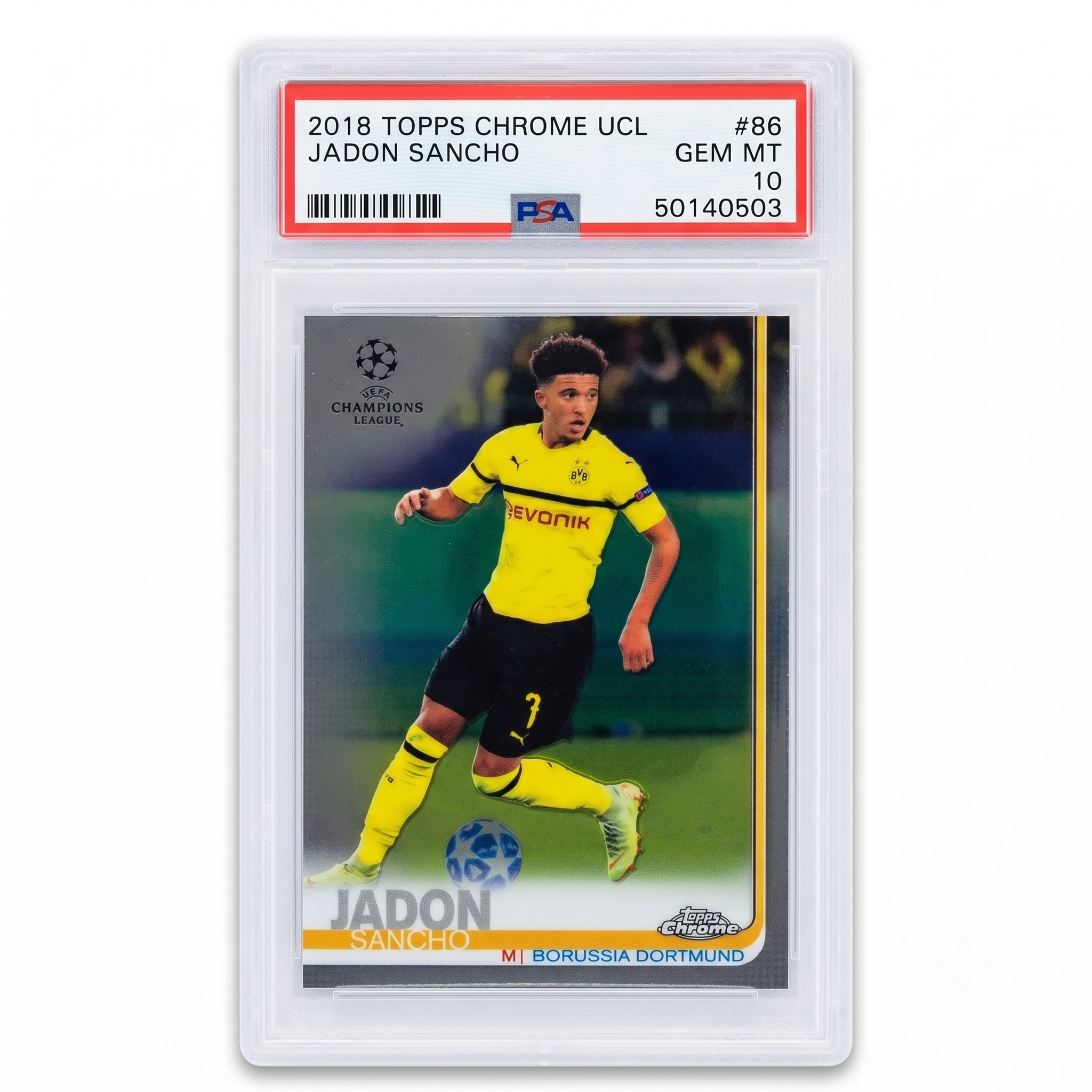 18-19 Topps Chrome UEFA Jadon Sancho #86 PSA 10 GEM MINT