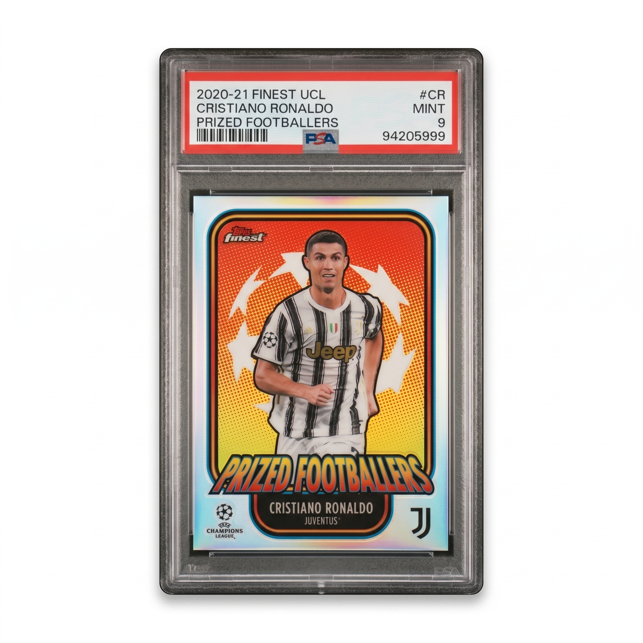 2020-2021 Topps Finest UCL Prized Footballers Refractor Cristiano Ronaldo #PF-CR SP PSA 9