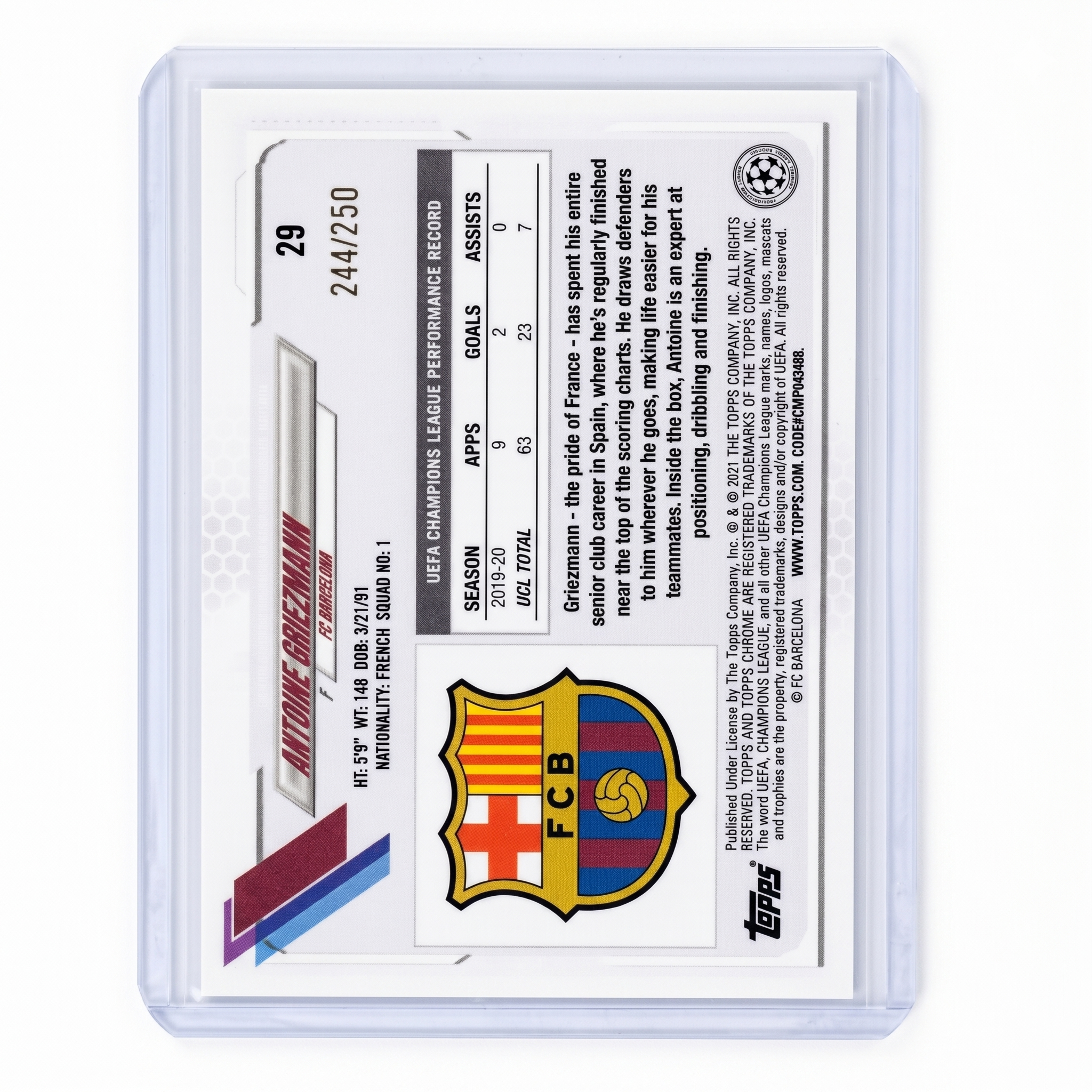 20-21 Topps Chrome UEFA Antoine Griezmann Purple Diamond Refractor 244/250 #29