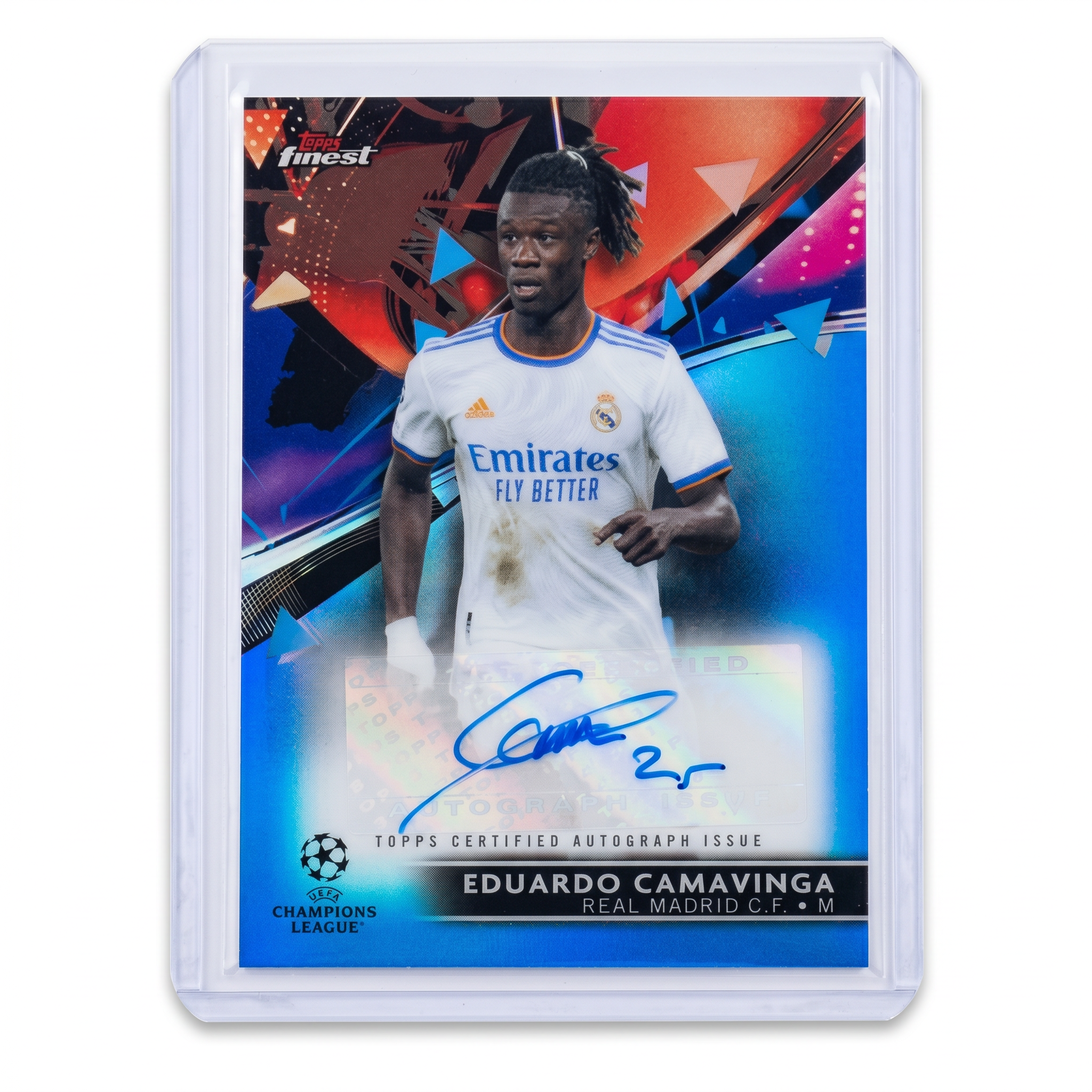 2021 TOPPS FINEST UCL EDUARDO CAMAVINGA AUTO BLUE REFRACTOR  146/150 BA-EC