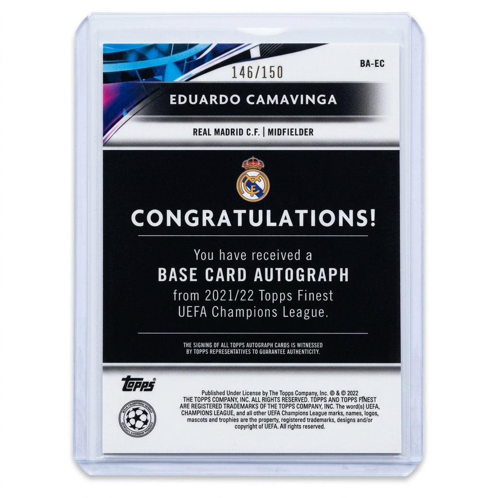 2021 TOPPS FINEST UCL EDUARDO CAMAVINGA AUTO BLUE REFRACTOR  146/150 BA-EC