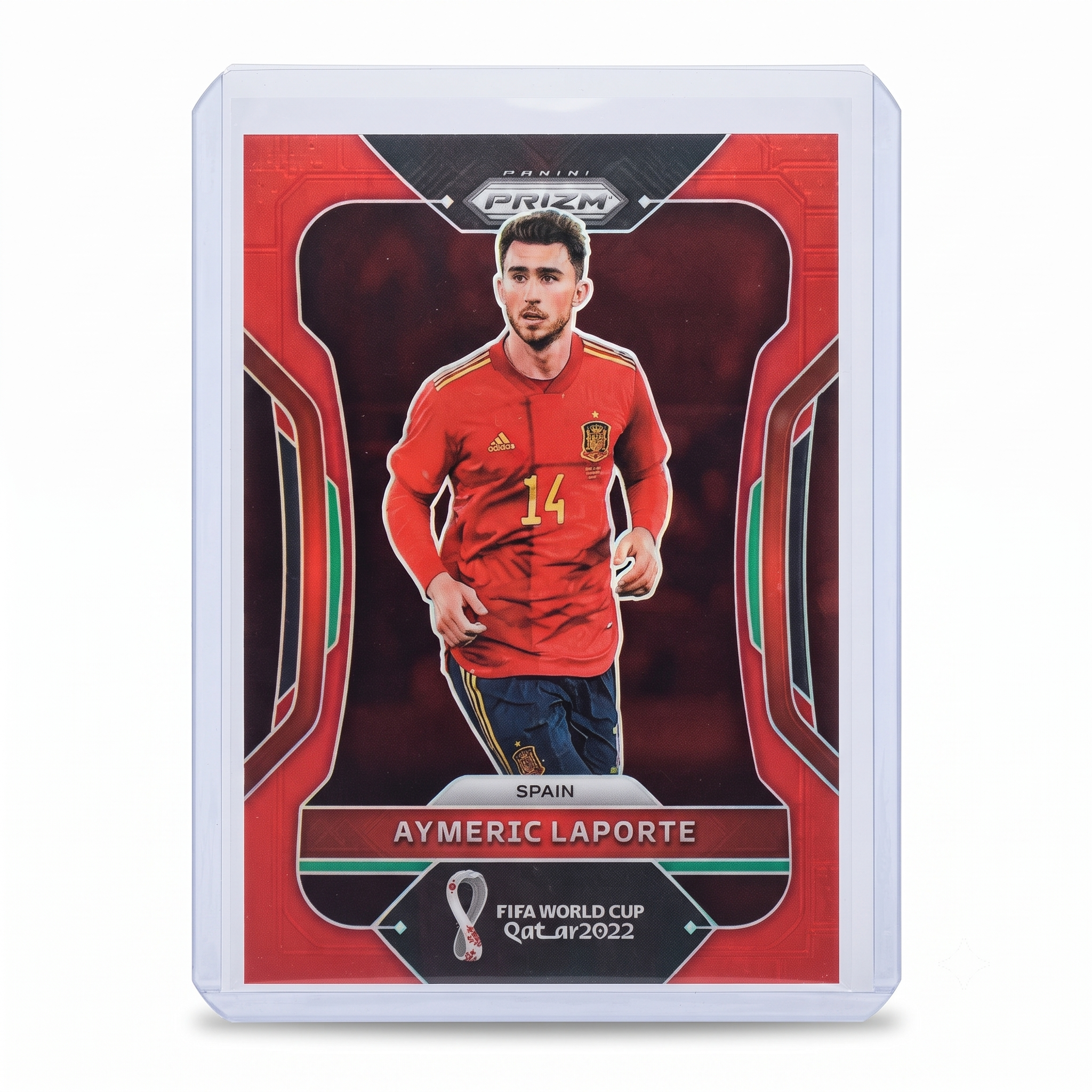 2022 Panini Prizm FWC QATAR22 Aymeric Laporte 385/399 RED PRIZM #218