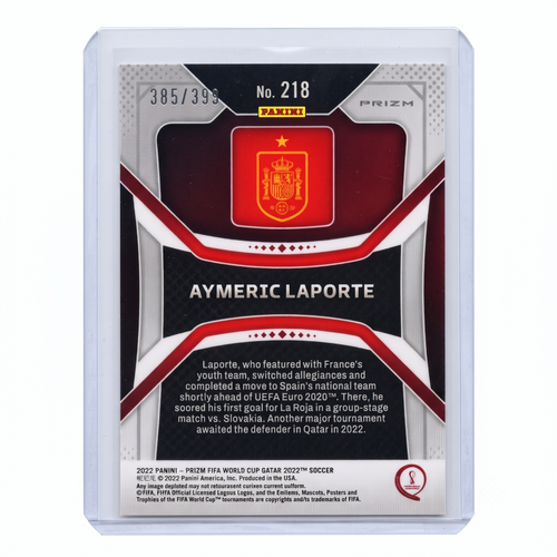 2022 Panini Prizm FWC QATAR22 Aymeric Laporte 385/399 RED PRIZM #218
