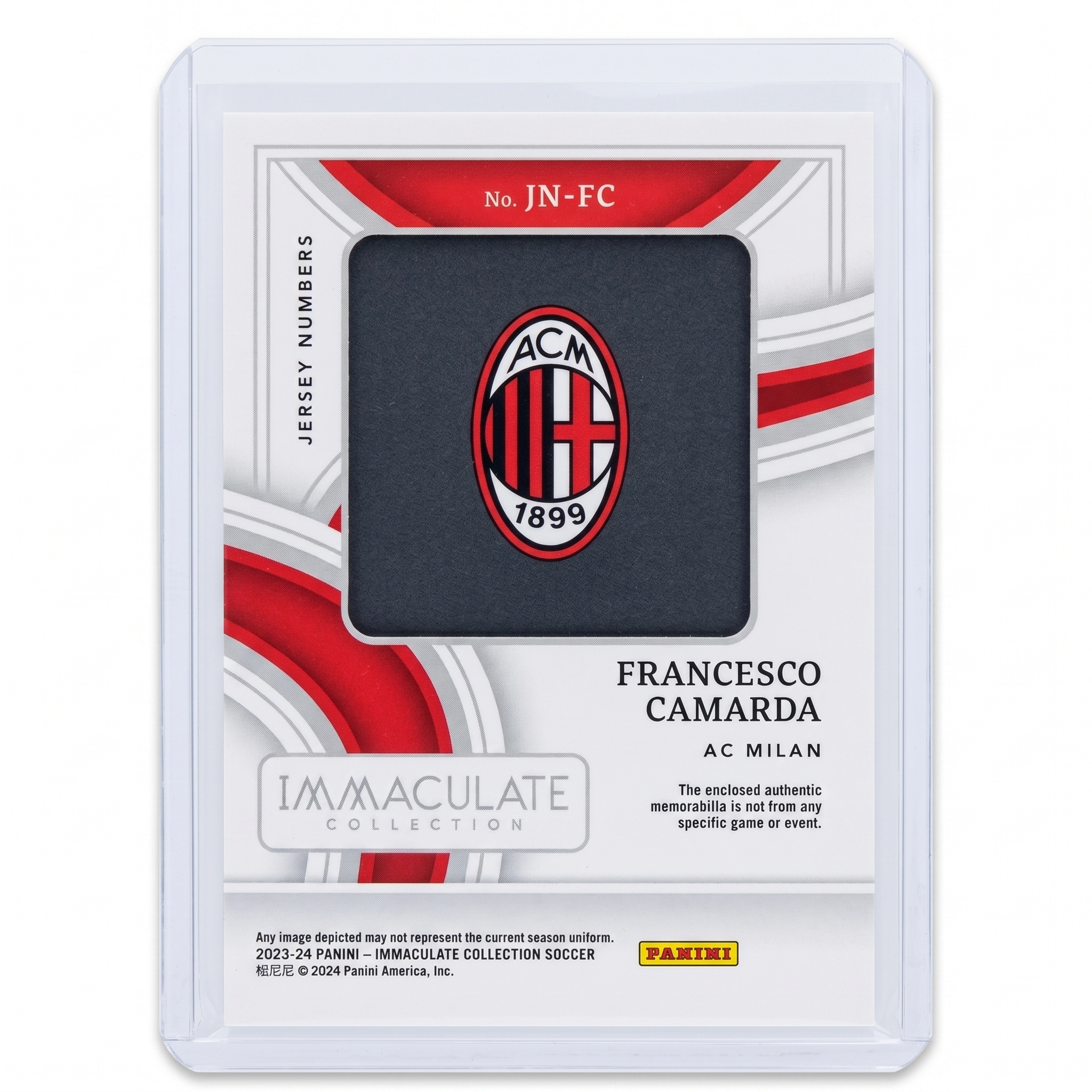 2023-24 Panini Immaculate Collection Francesco Camarda Jersey Numbers RC 20/49 #JN-FC
