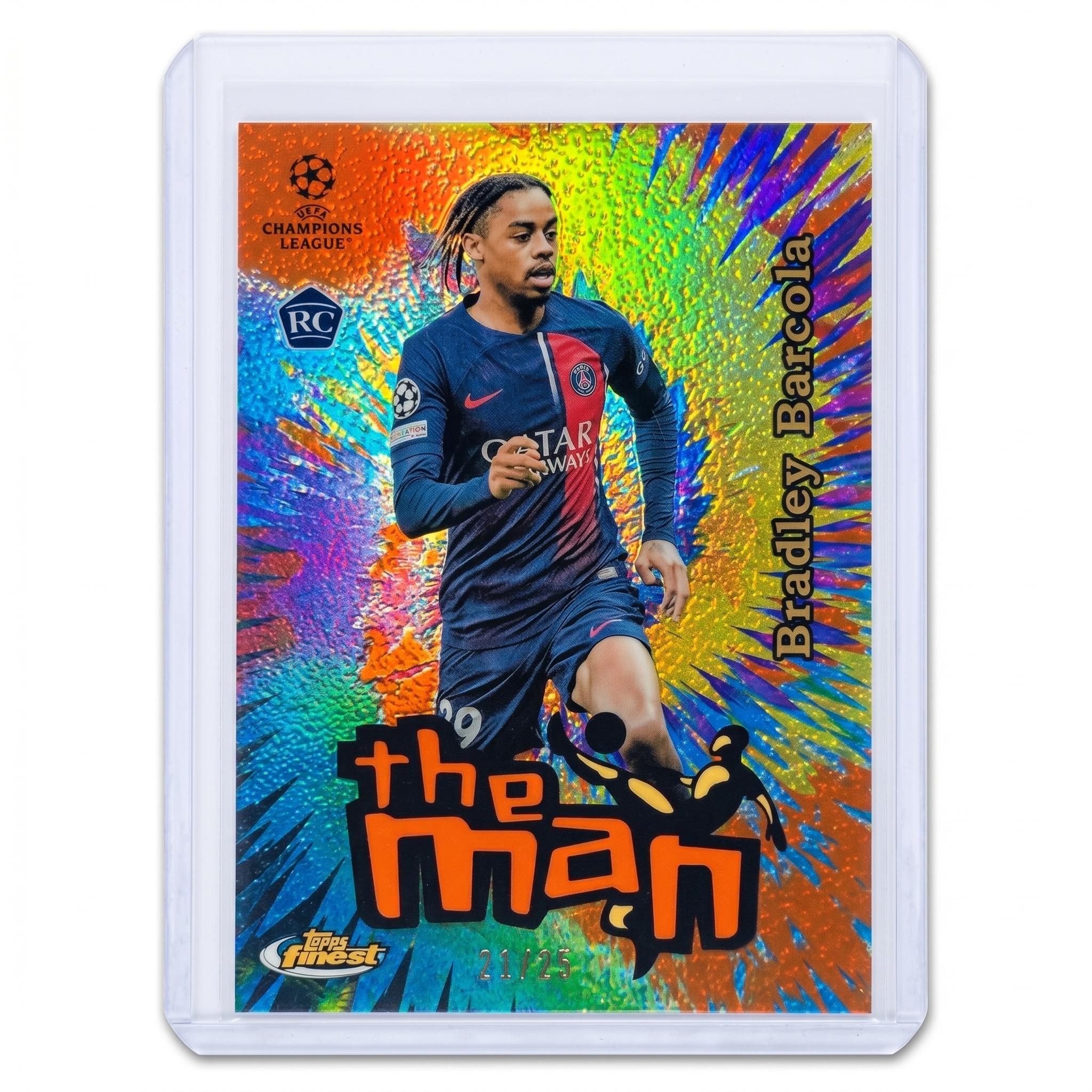 2023-24 TOPPS FINEST UCC BRADLEY BARCOLA RC THE MAN ORANGE REFRACTOR 21/25 #TM-16