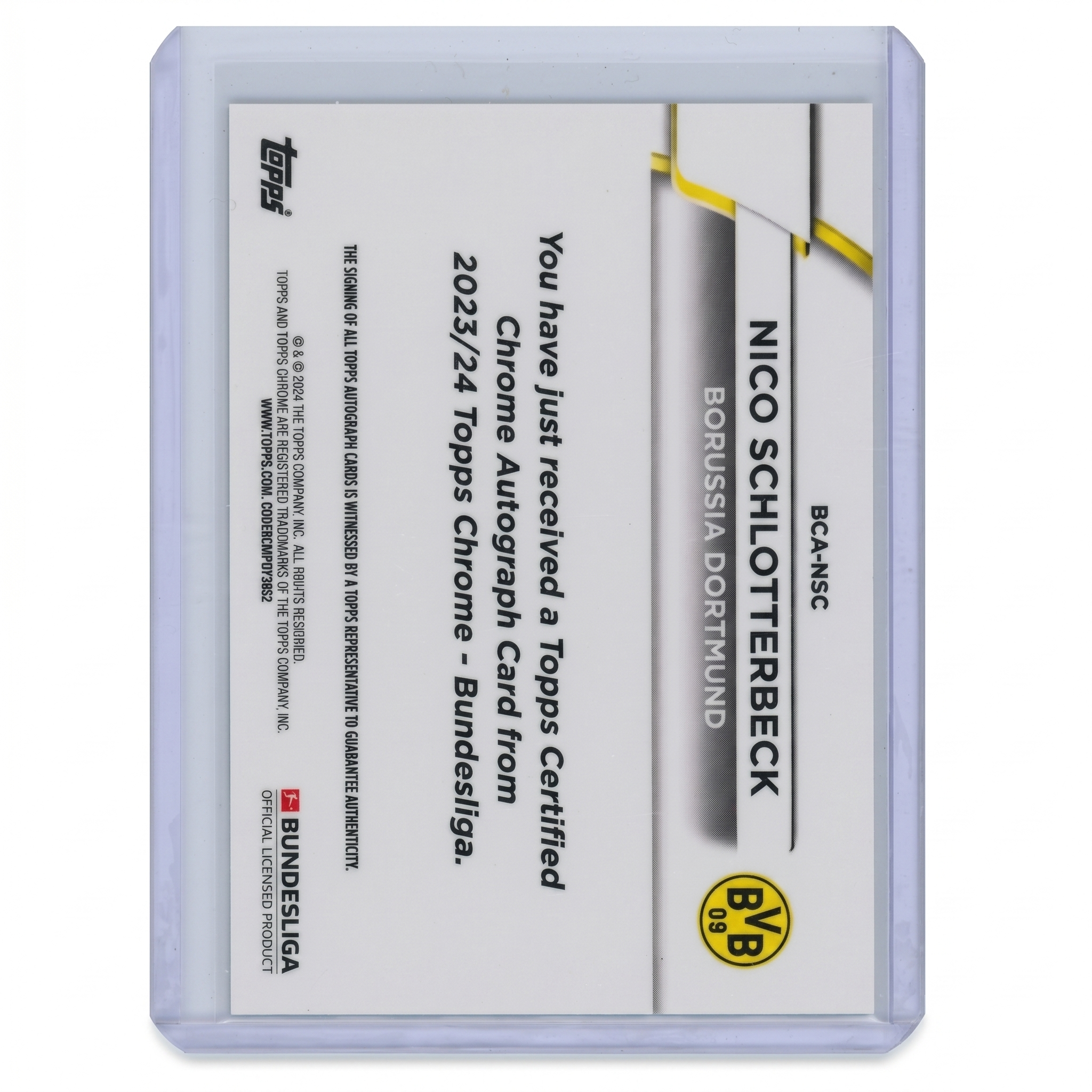 2023-24 Topps Chrome Bundesliga Nico Schlotterbeck Auto Card #BCA-NSC