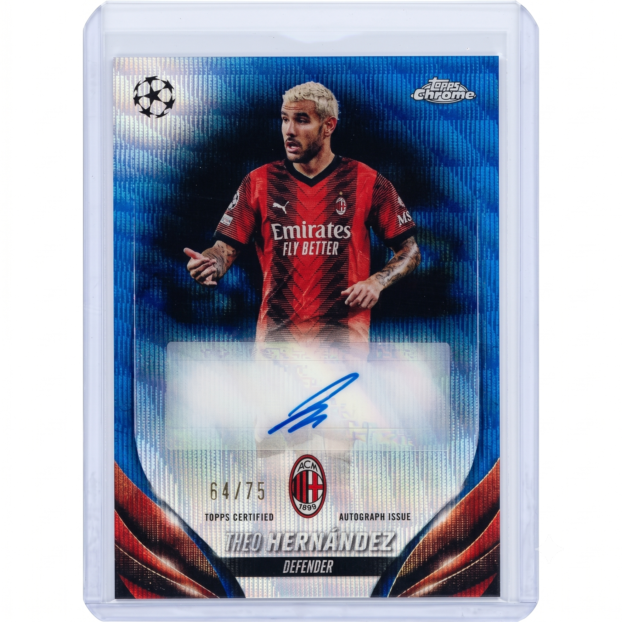 2023-24 Topps Chrome UEFA Theo Hernandez Auto Blue Wave Refractor 64/75 #CA-HT