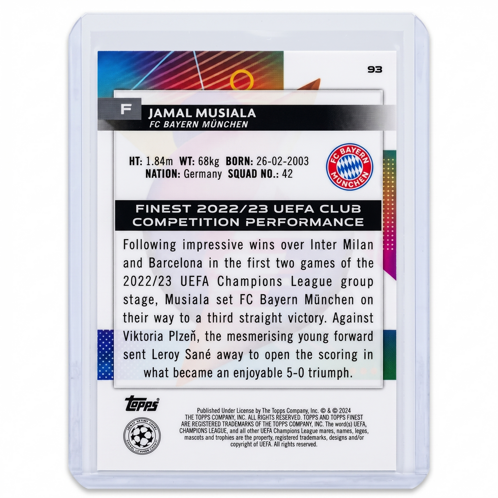 2023-24 Topps Finest UEFA Club Competitions Jamal Musiala Magenta Parallel 75/75 #93