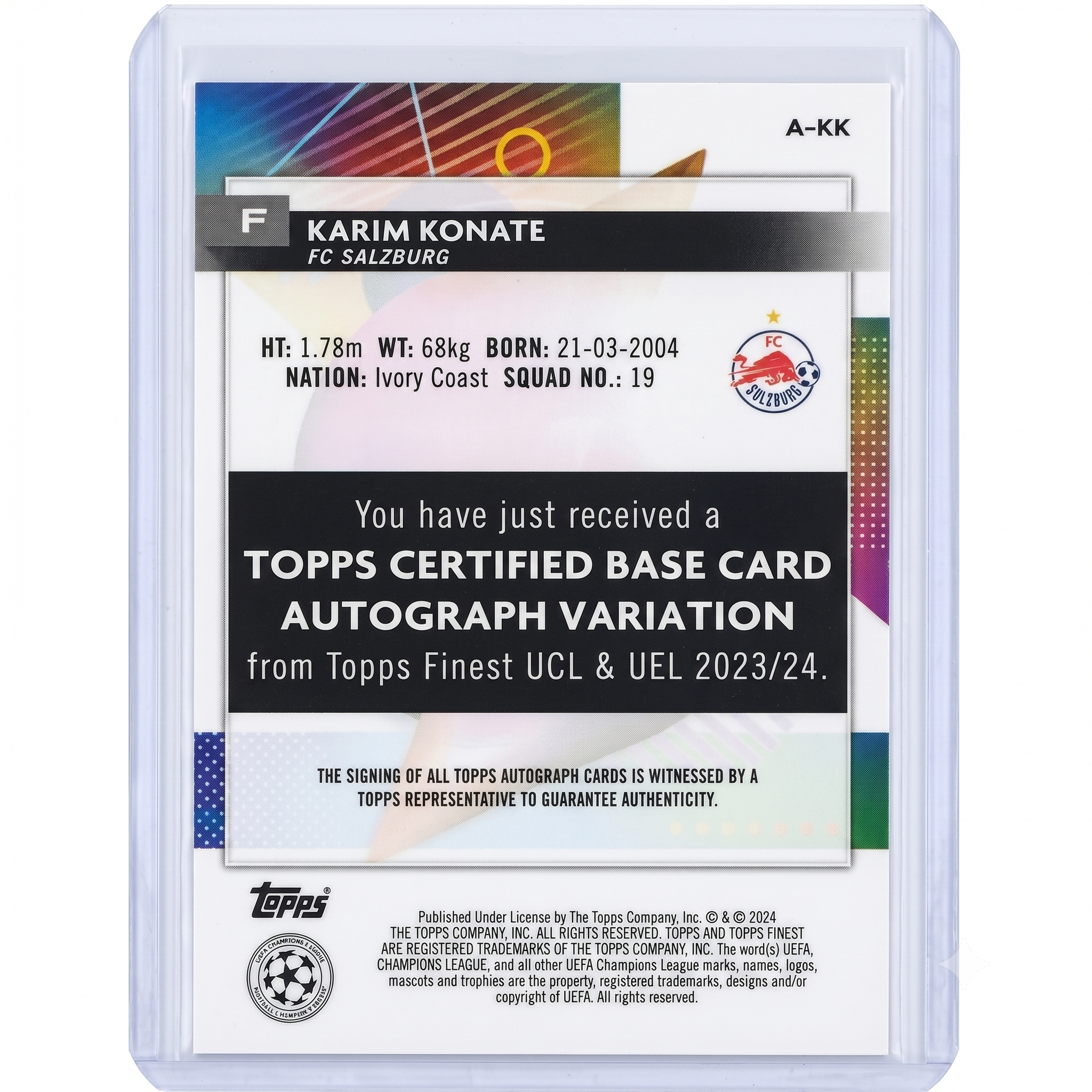 23-24 Topps Finest UEFA Karim Konate RC Base Auto #A-KK