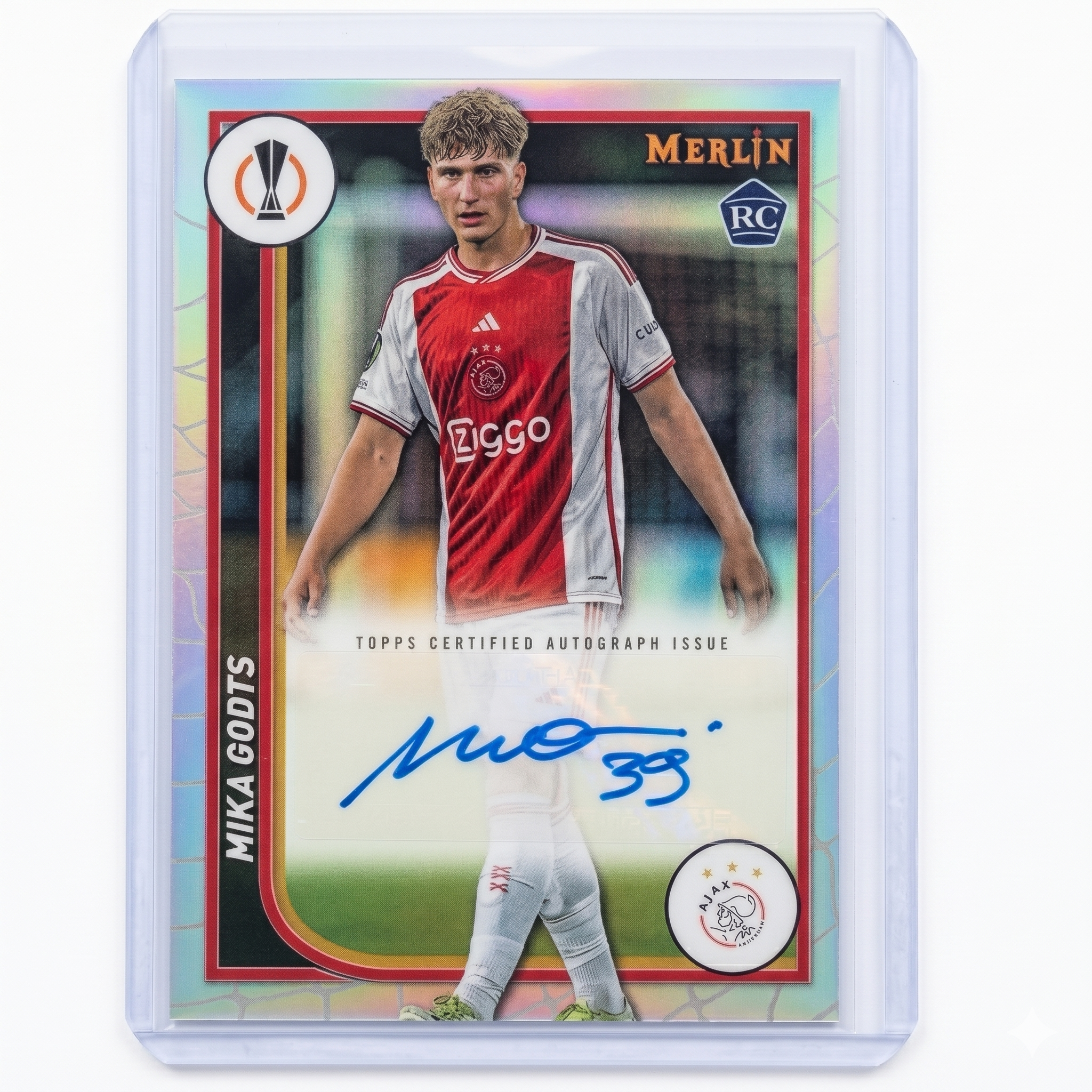 2023-24 Topps Merlin UEFA Mika Godts RC Silver Refractor Auto AU-TS
