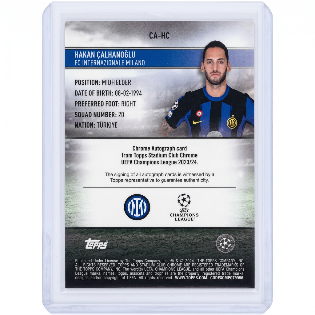2023-24 Topps Stadium Club Chrome Hakan Calhanoglu Auto Members Only Neon Green 36/99