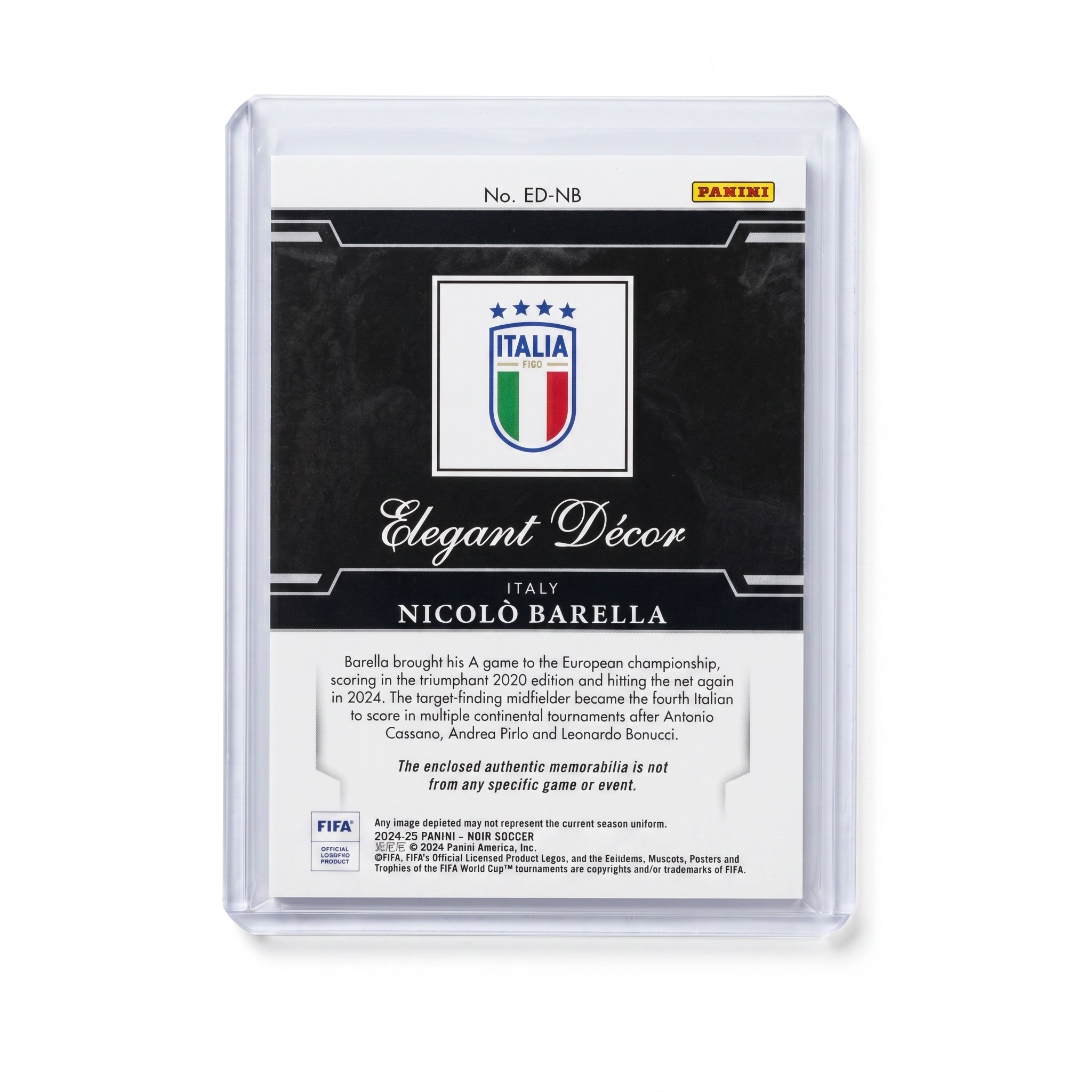 2024-25 Panini NOIR Soccer Elegant Decor NICOLO BARELLA Jersey 29/65 ED-NB