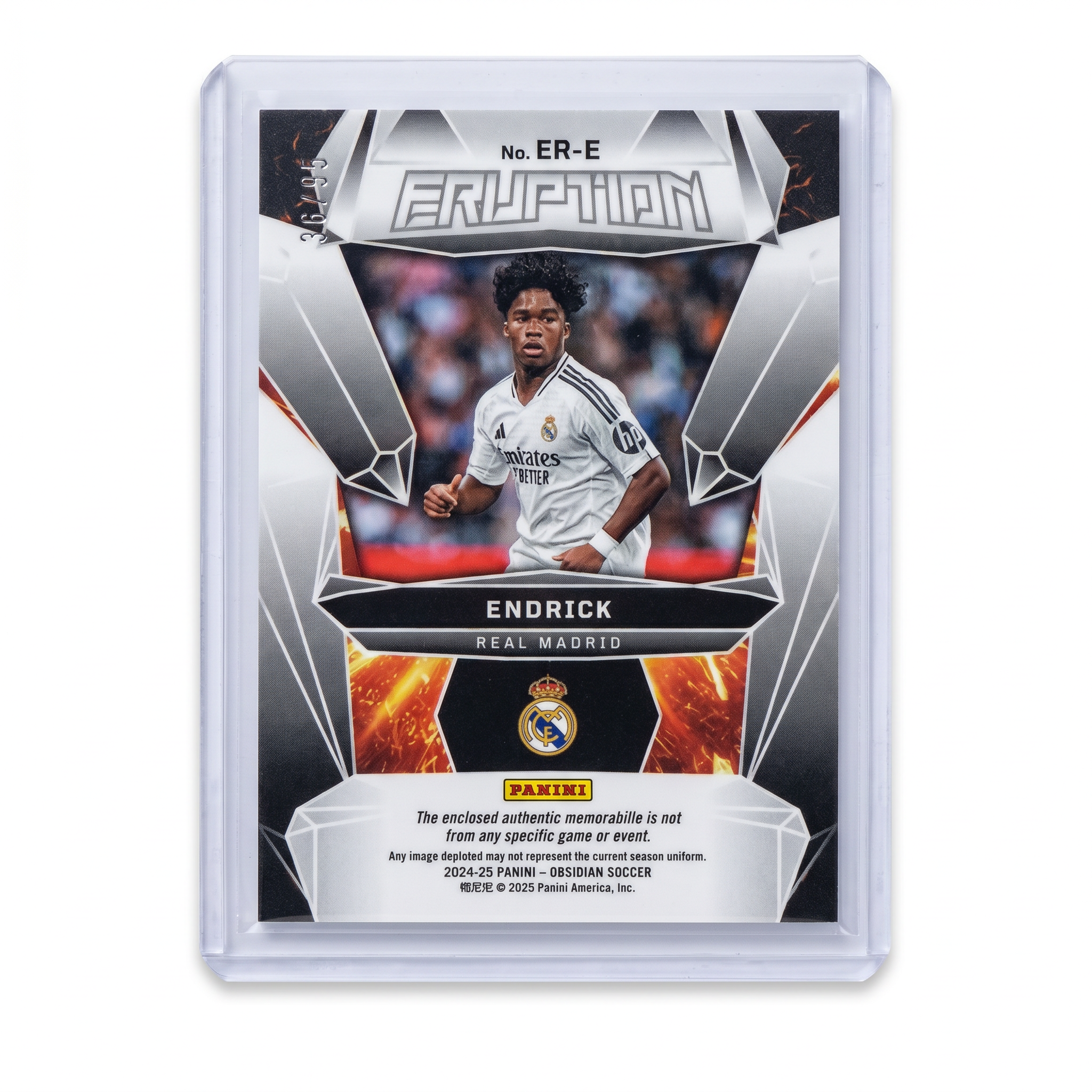 2024-25 Panini Obsidian Endrick Eruption Jersey Electric Etch Orange 36/99 ER-E