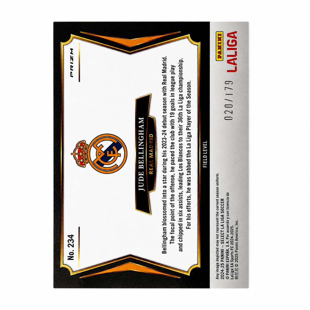 2024-25 Panini Select La Liga - Field Level Jude Bellingham #234 Pink Mojo Prizm 020/179