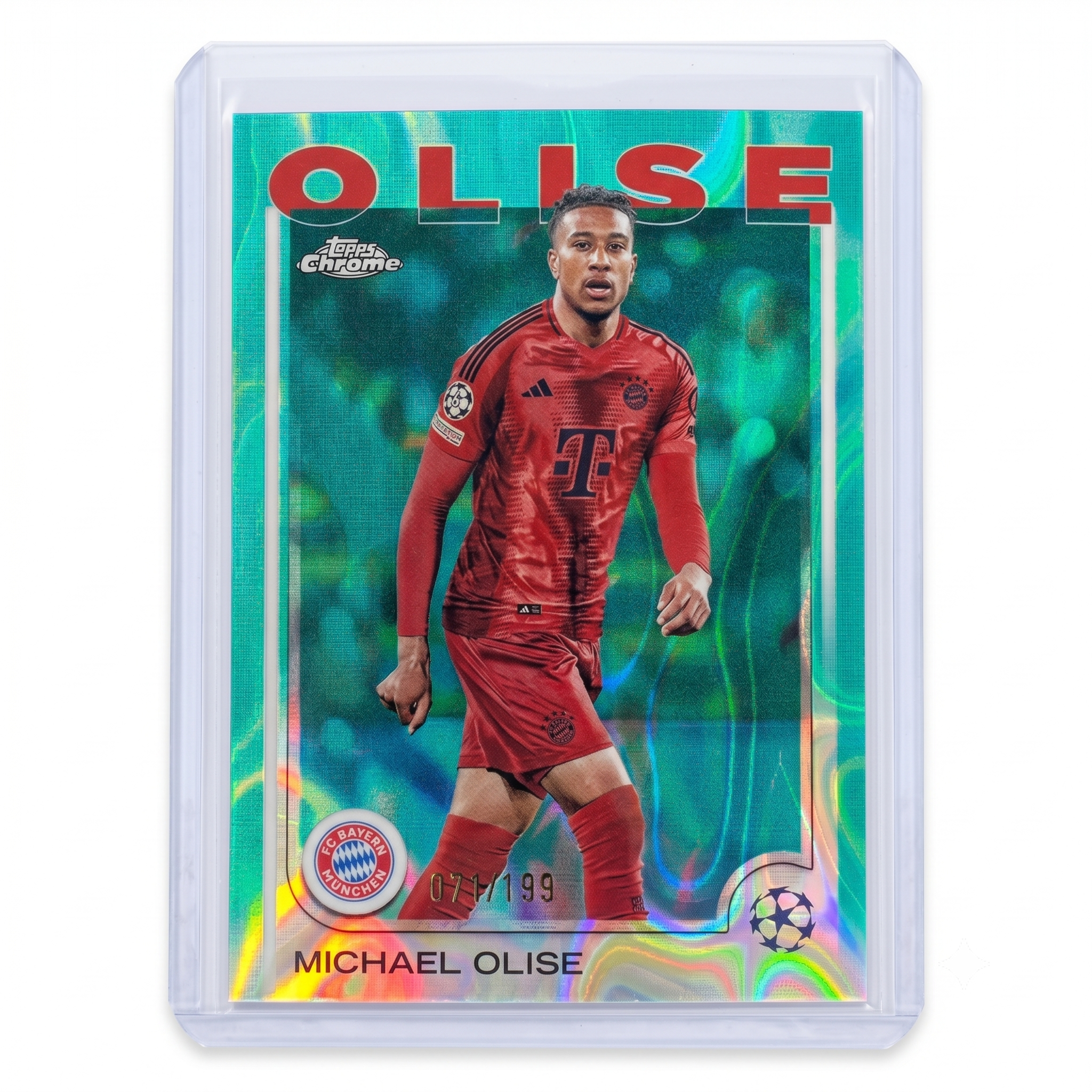 24-25 Topps Chrome UEFA Michael Olise Aqua Lava Refractor 002/199 #81