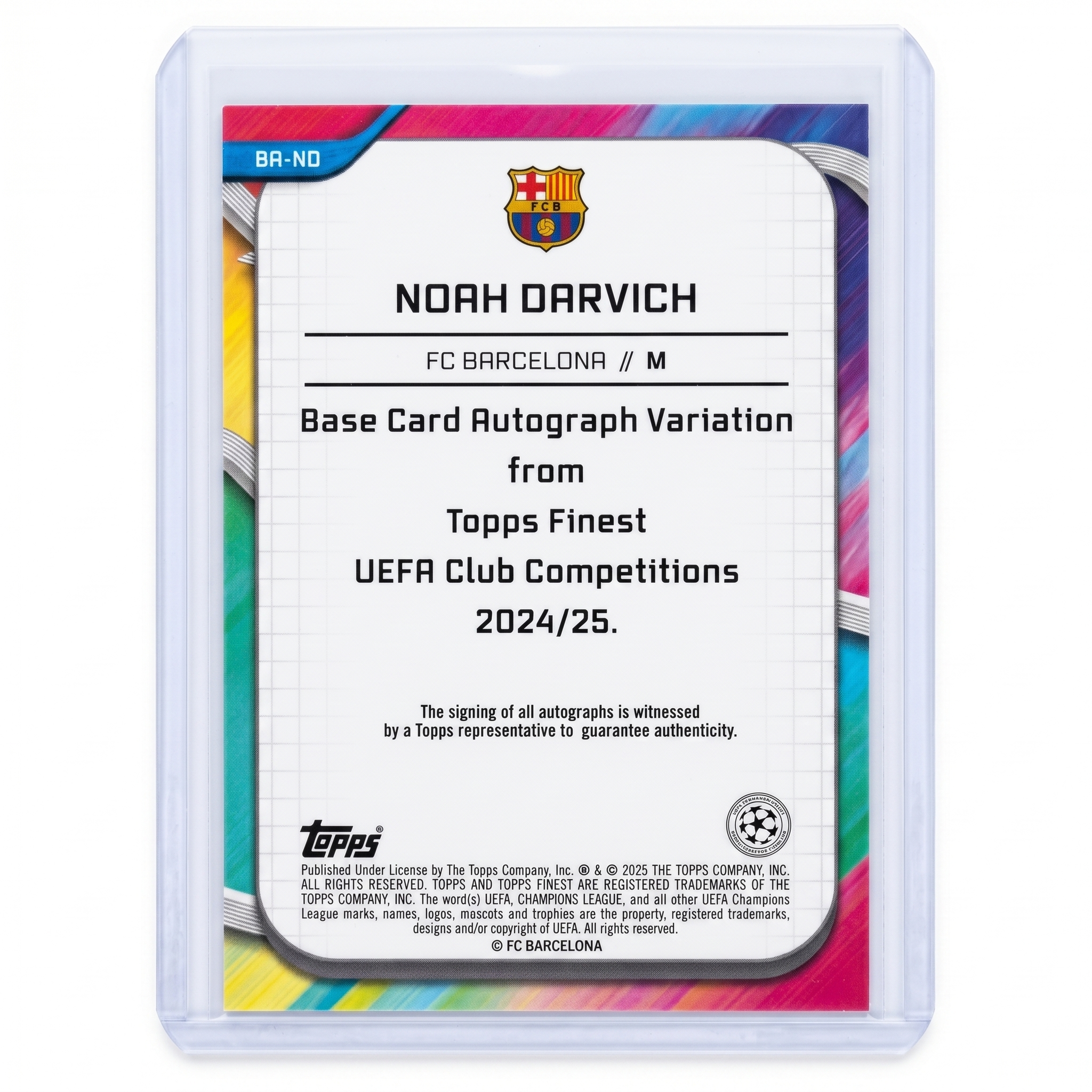 2024-25 Topps Finest NOAH DARVICH RC Auto Pink Prism Refractor 029/125 #BA-ND