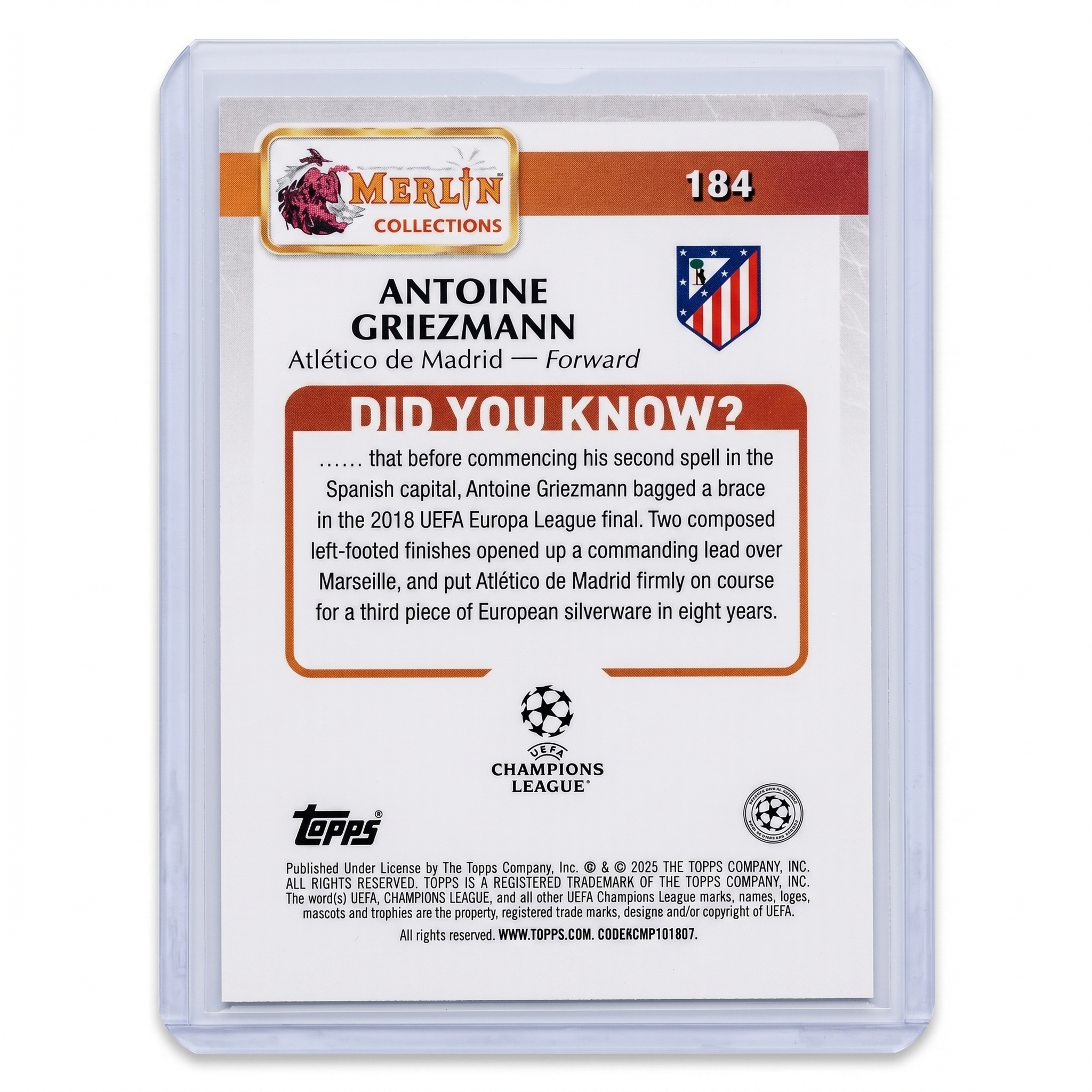 2024-25 Topps Merlin UEFA Club Competition  Antoine Griezmann orange parallel  04/25 #184