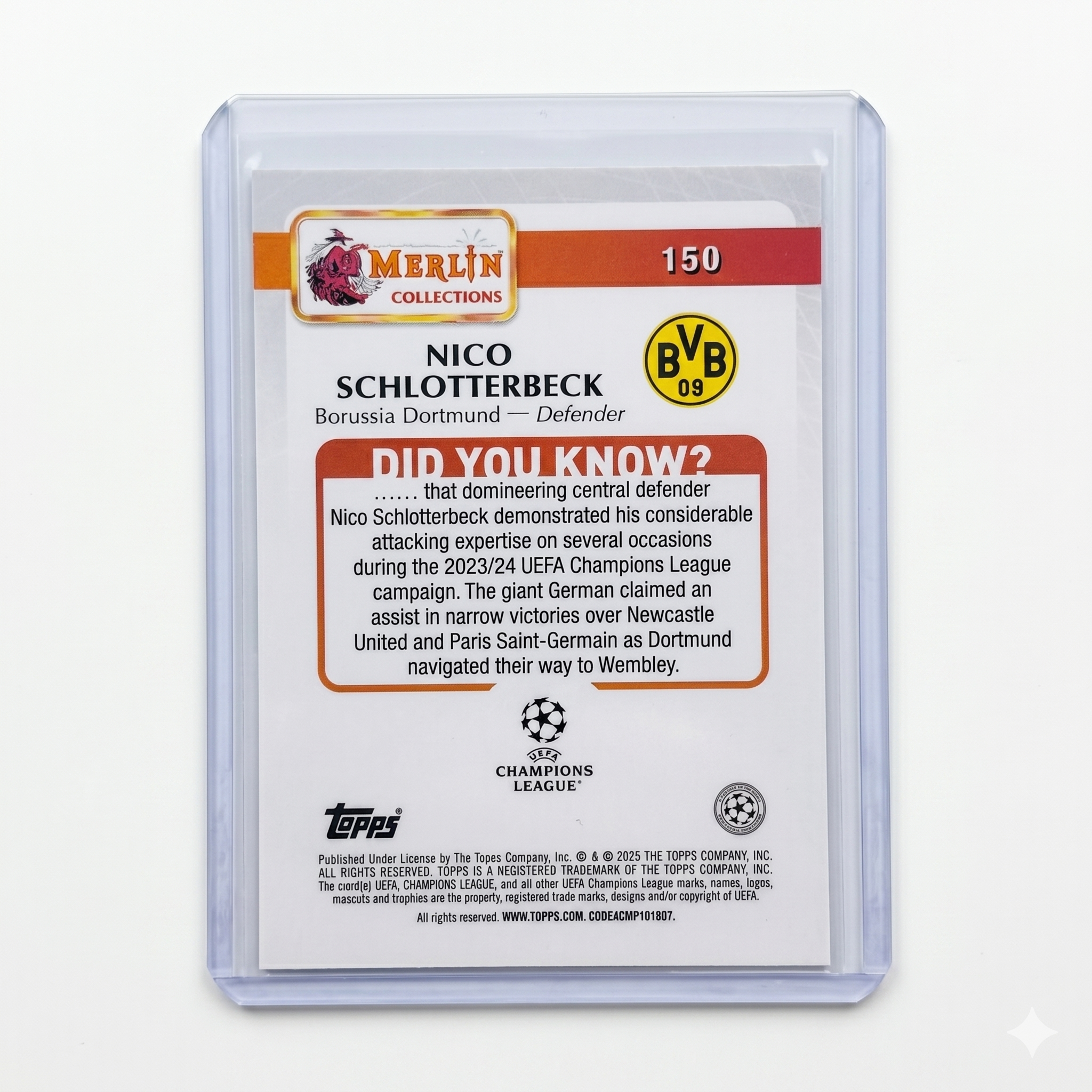 2024-25 Topps Merlin UEFA UCC Nico Schlotterbeck Logo Refractor #150