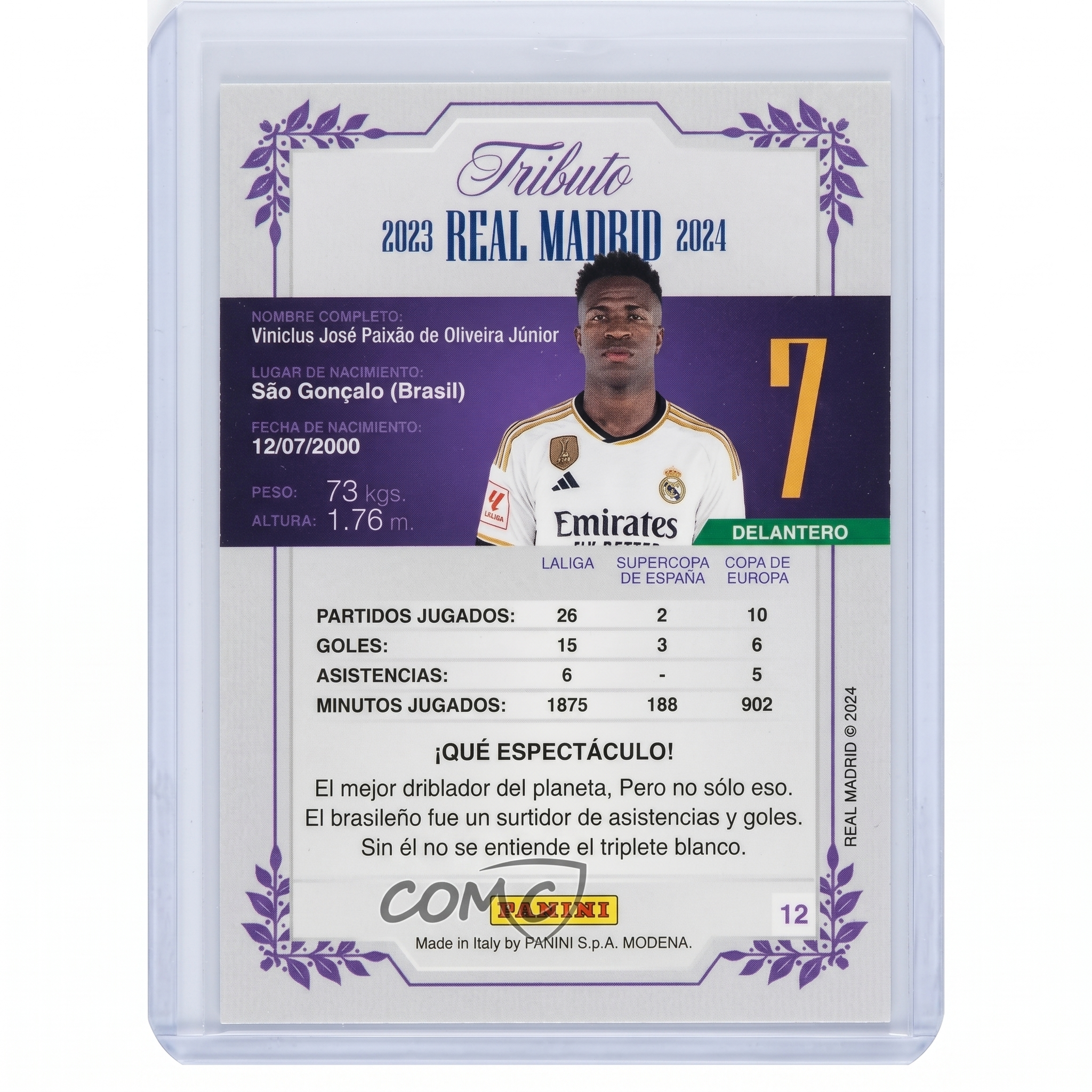 2024 Panini THREE TIME CHAMPIONS REAL MADRID Vini Jr #12