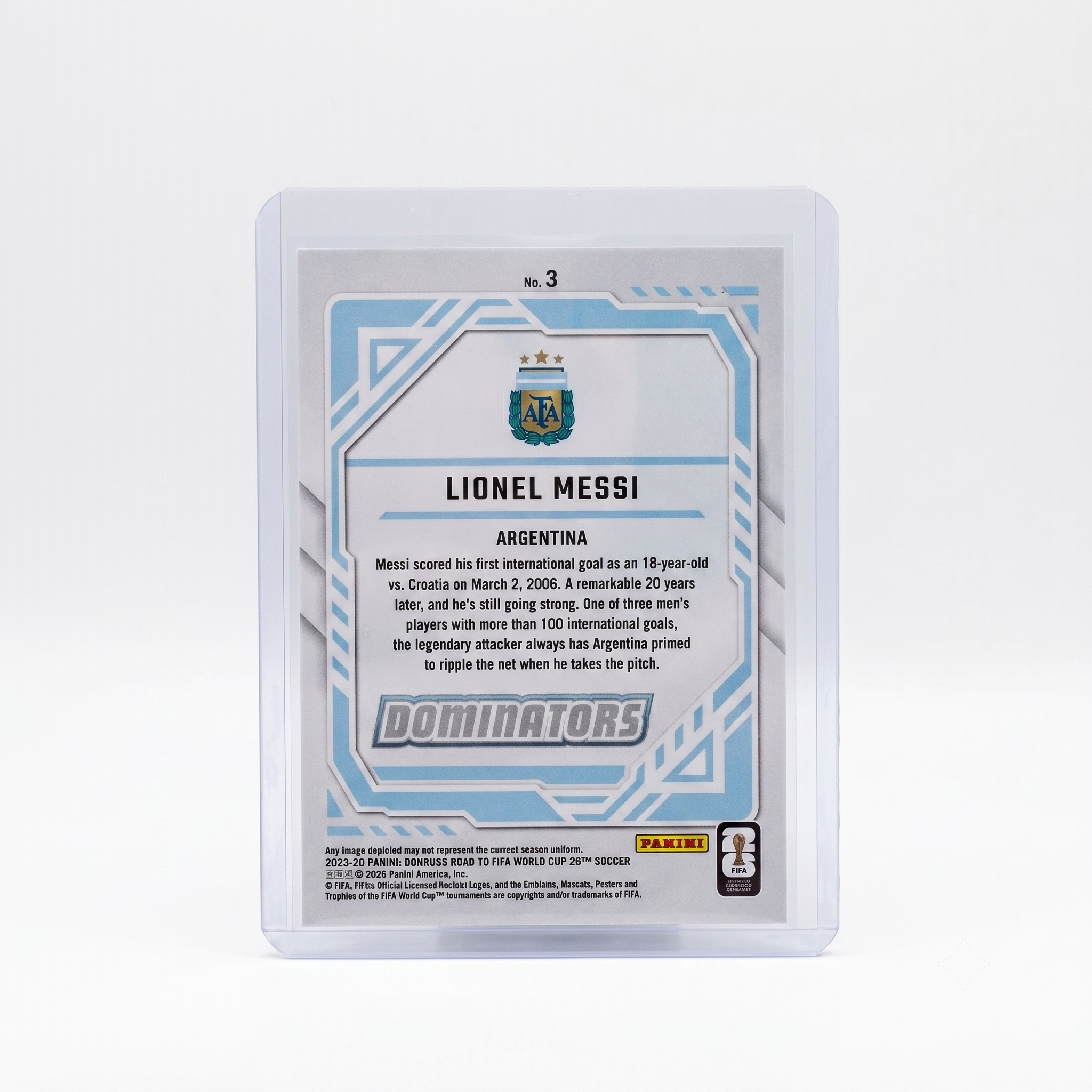 2025-26 Donruss Road to FIFA World Cup Lionel Messi Dominators Blue 177/199 #3