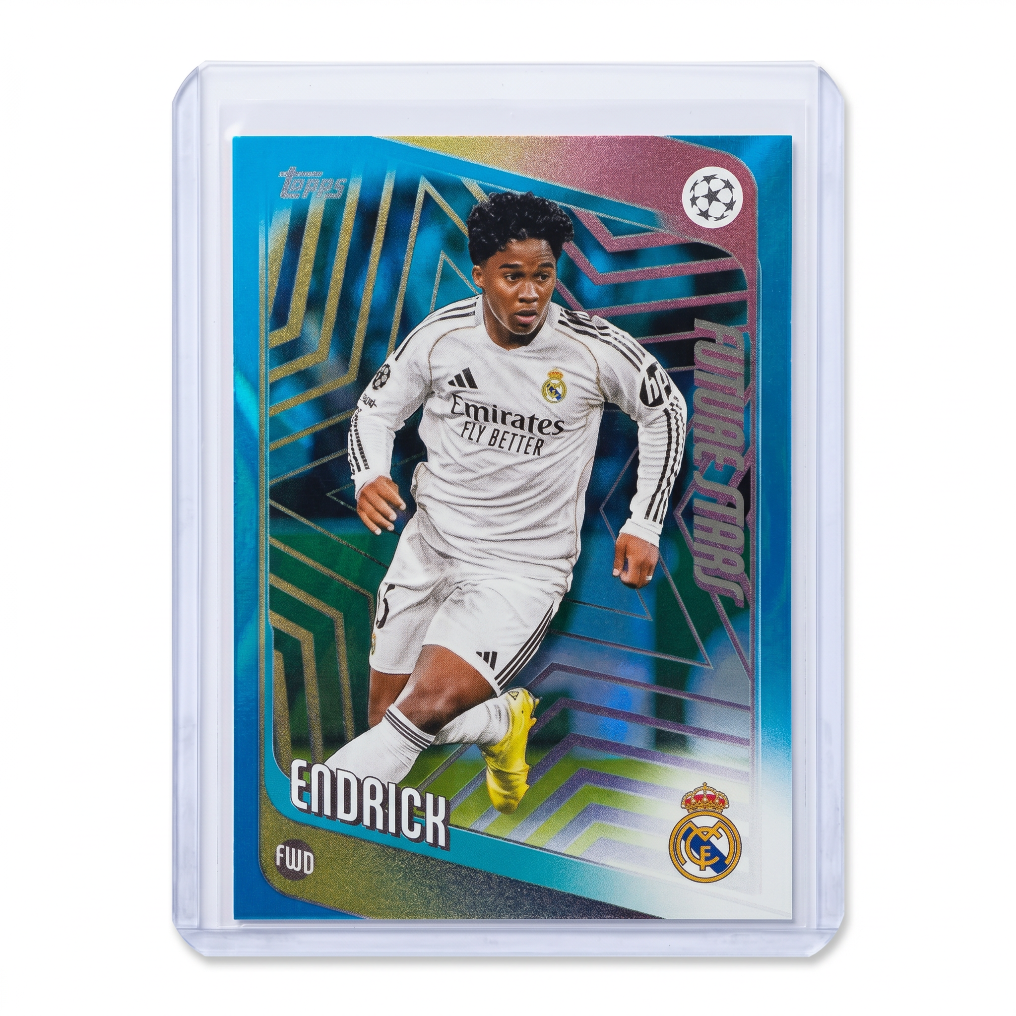 2025-26 Topps UEFA Flagship Endrick Future Stars #86 Neon Blue Parallel