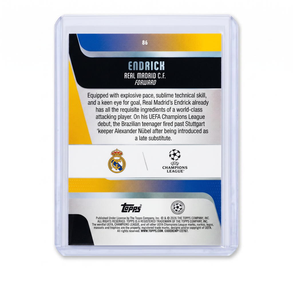 2025-26 Topps UEFA Flagship Endrick Future Stars #86 Neon Blue Parallel