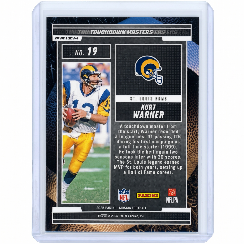 2025 Panini Mosaic Kurt Warner Touchdown Master Green Mosaic Prizm #19