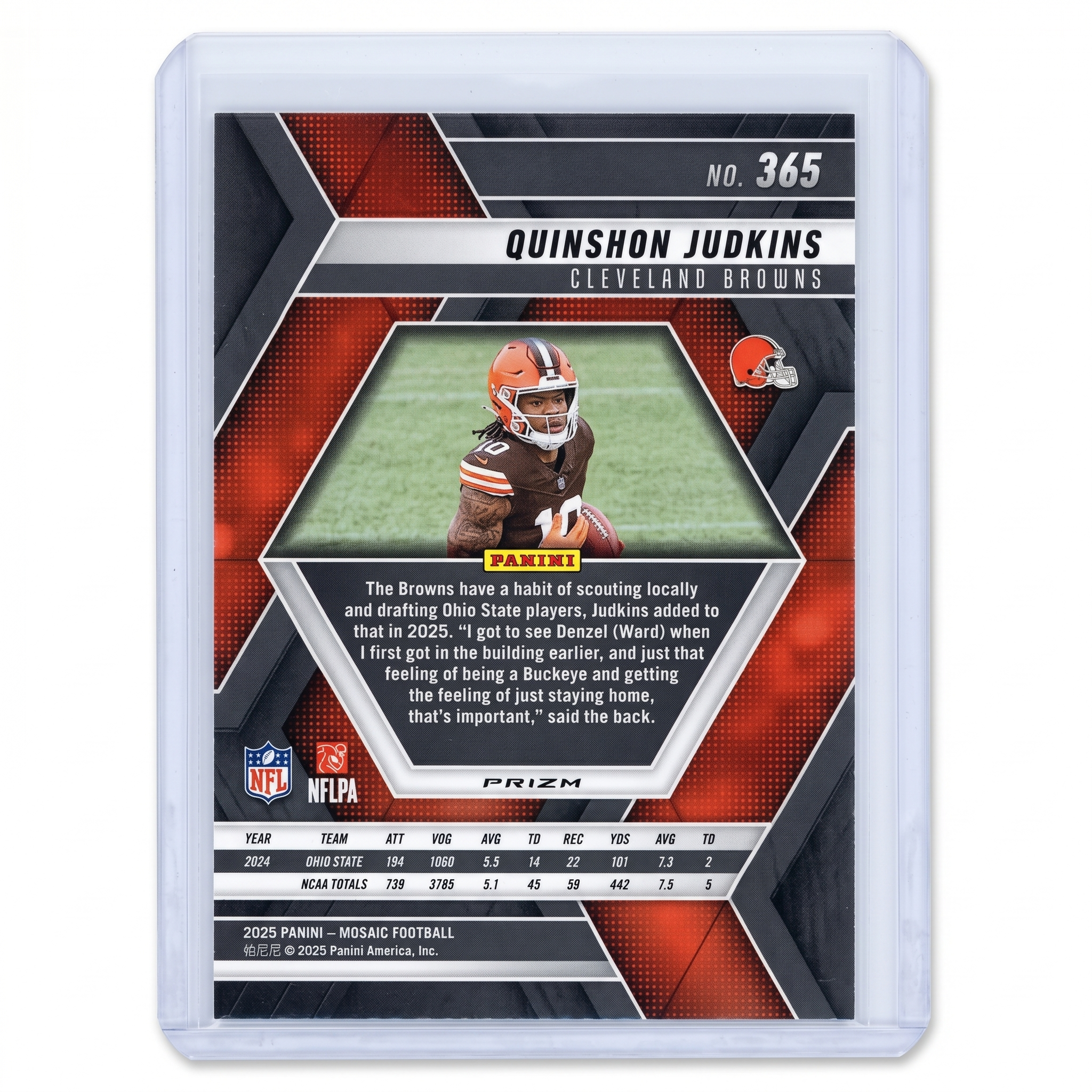 2025 Panini Mosaic Quinshon Judkins RC Green Mosaic Prizm #365