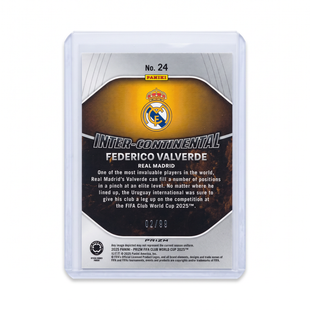 2025 Panini Prizm FIFA Club World Cup Federico Valverde Inter-Continental Blue Ice Prizm Parallel 02/99
