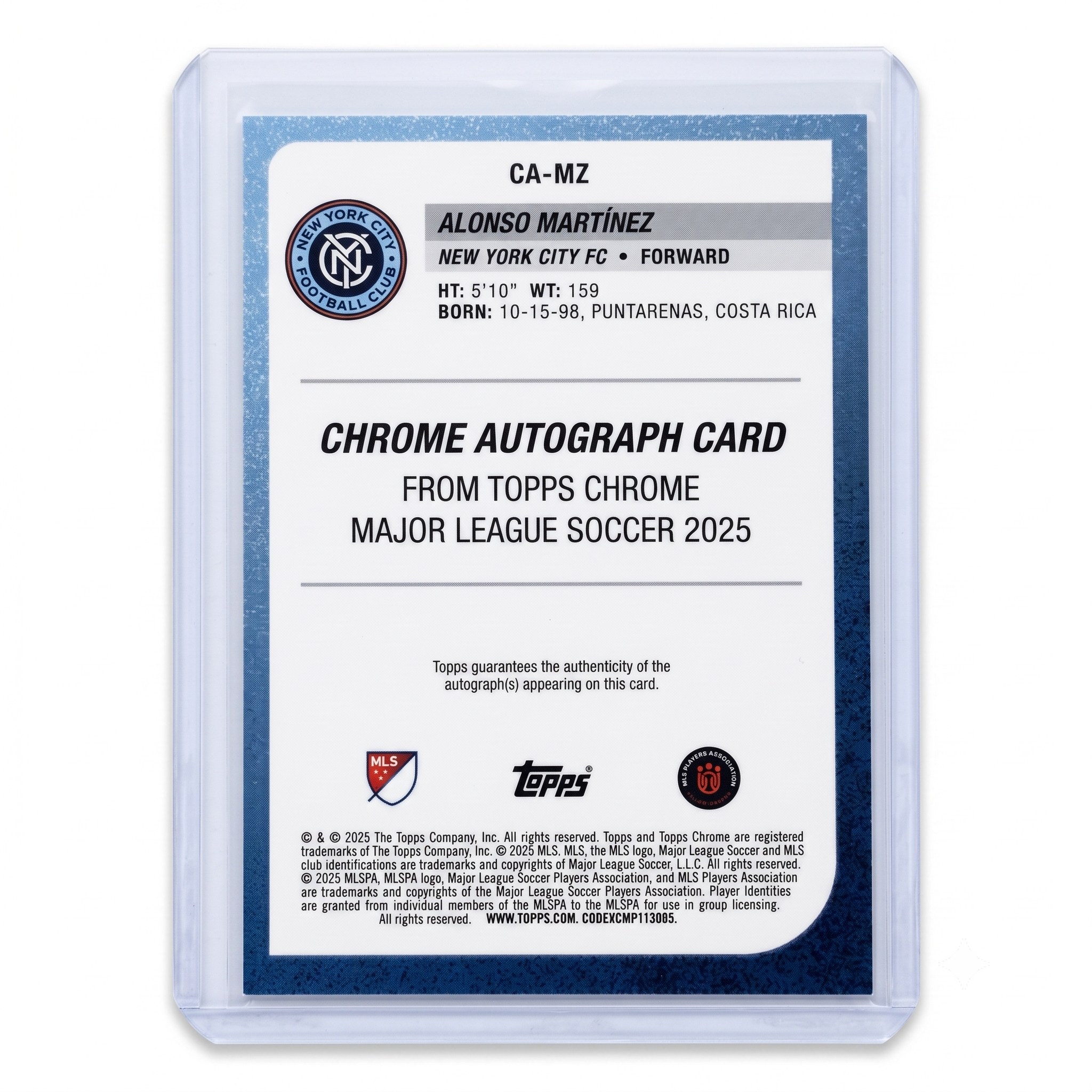 2025 TOPPS CHROME MLS ALONSO MARTINEZ CHROME AUTO GREEN REFRACTOR  84/99 #CA-MZ