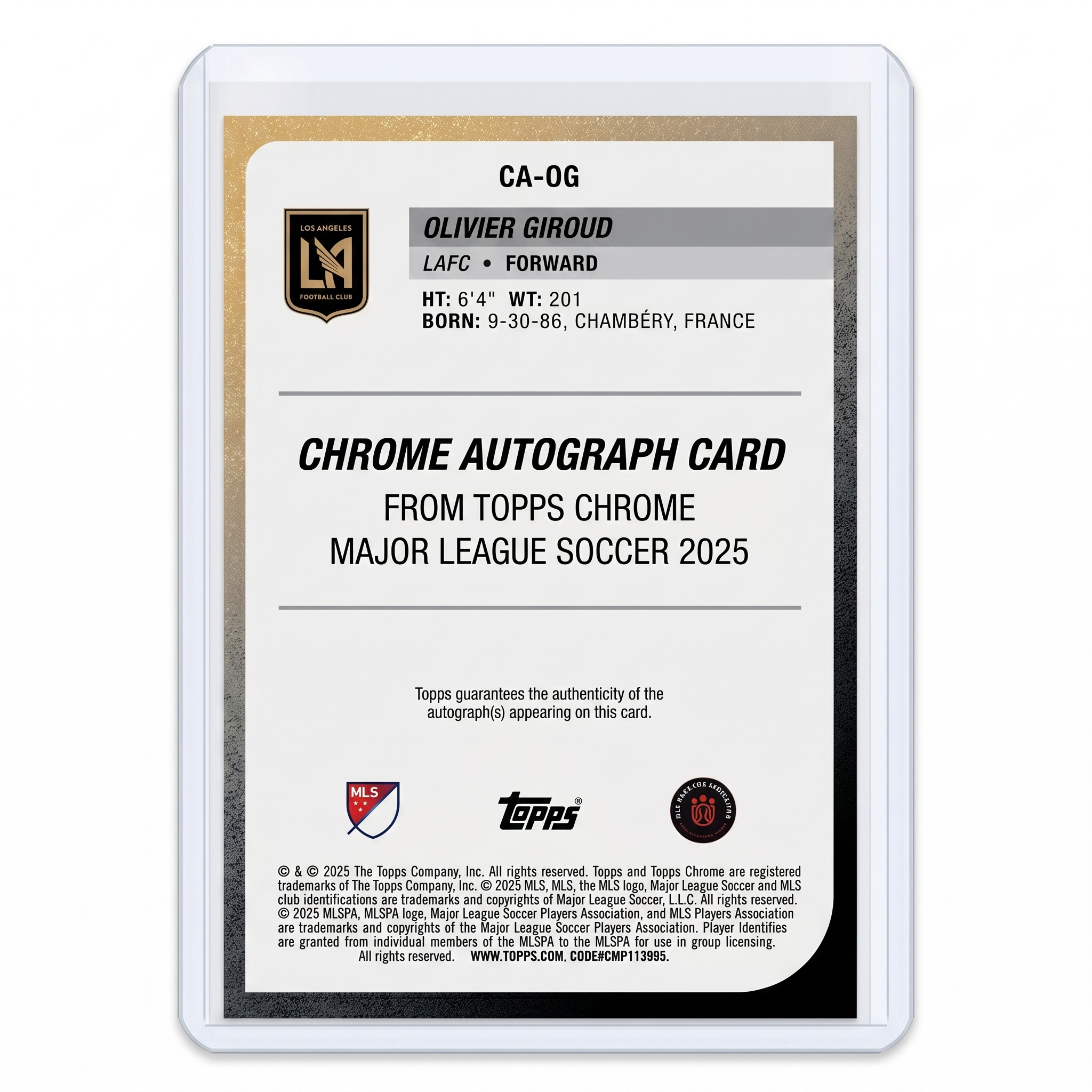 2025 TOPPS CHROME MLS OLIVIER GIROUD AUTO GOLD REFRACTOR 35/50 #CA-OG