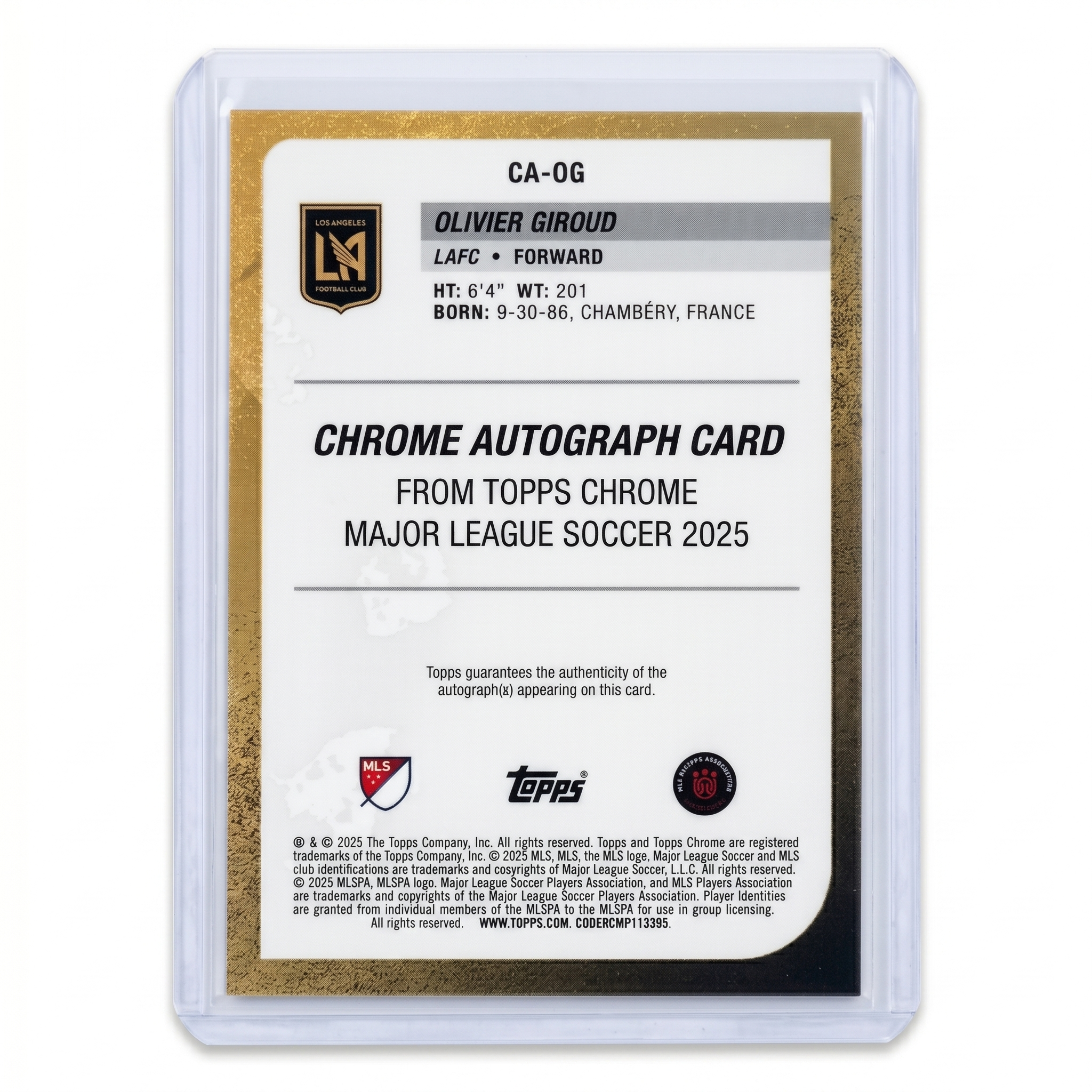2025 TOPPS CHROME MLS OLIVIER GIROUD AUTO ORANGE REFRACTOR 23/25 #CA-OG