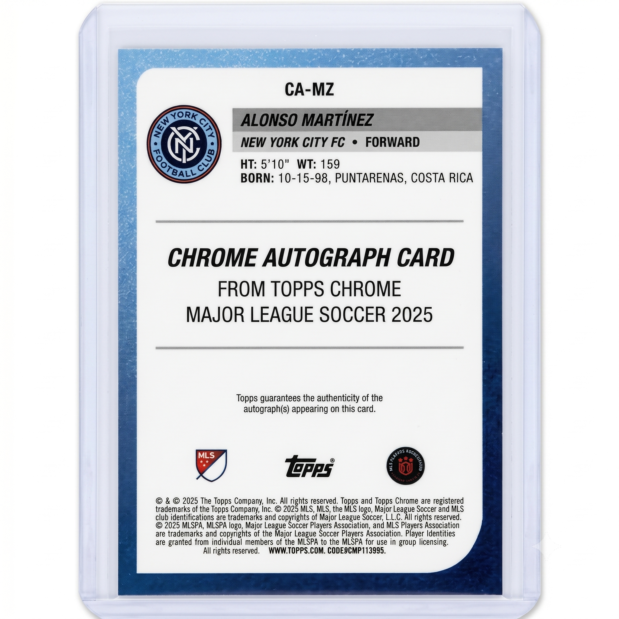 2025 Topps Chrome MLS Alonso Martinez Auto Purple Refractor 30/75 #CA-MZ