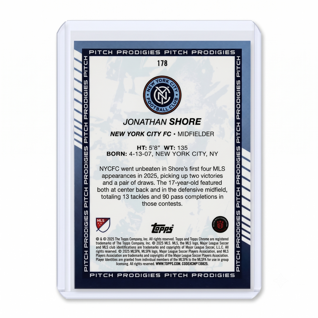 2025 Topps Chrome MLS Jonathan Shore RC Pitch Prodigies Blue Refractor 028/150 #178