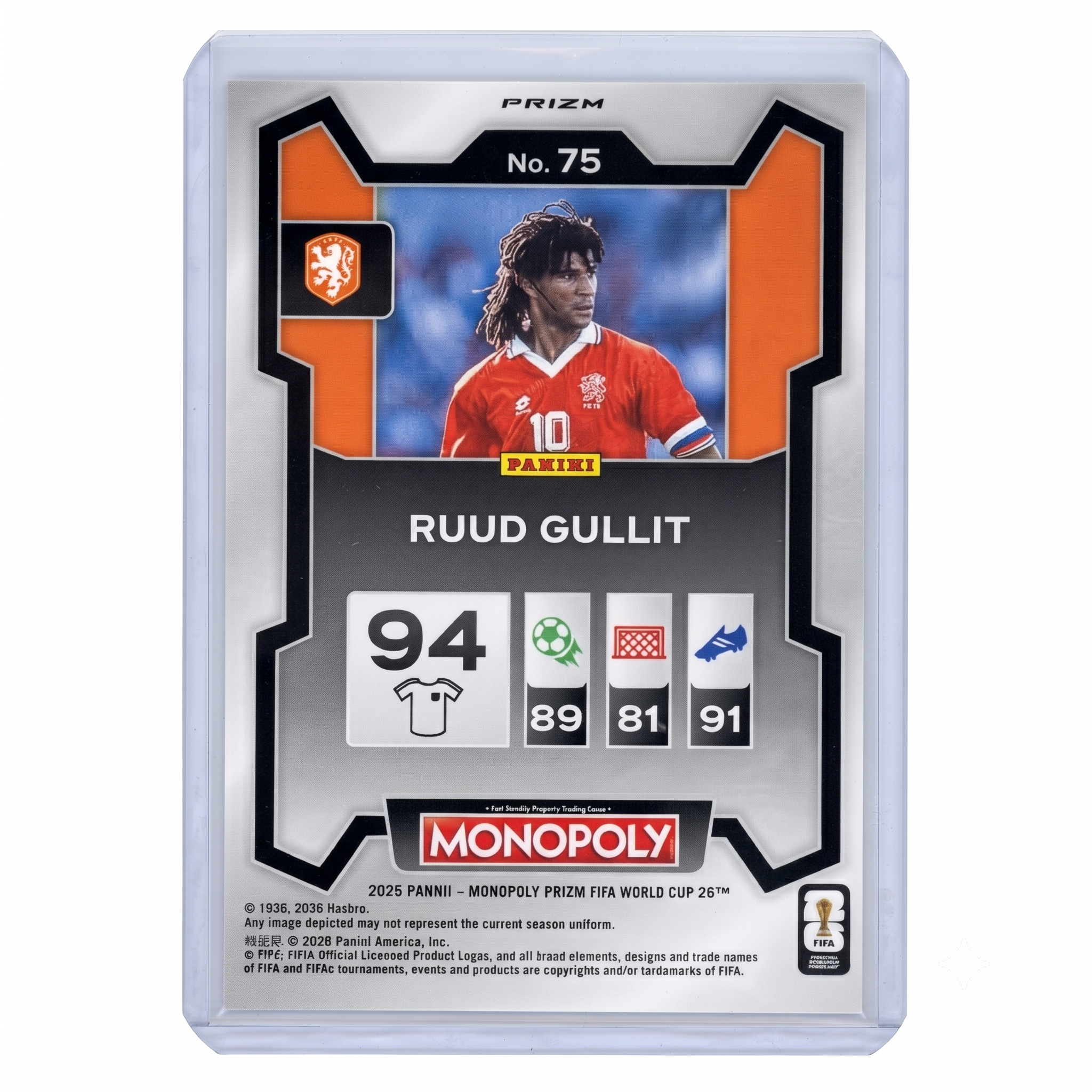 2026 Panini Monopoly Prizm FWC26 Rudd Gullit Orange Icons Prizm #75