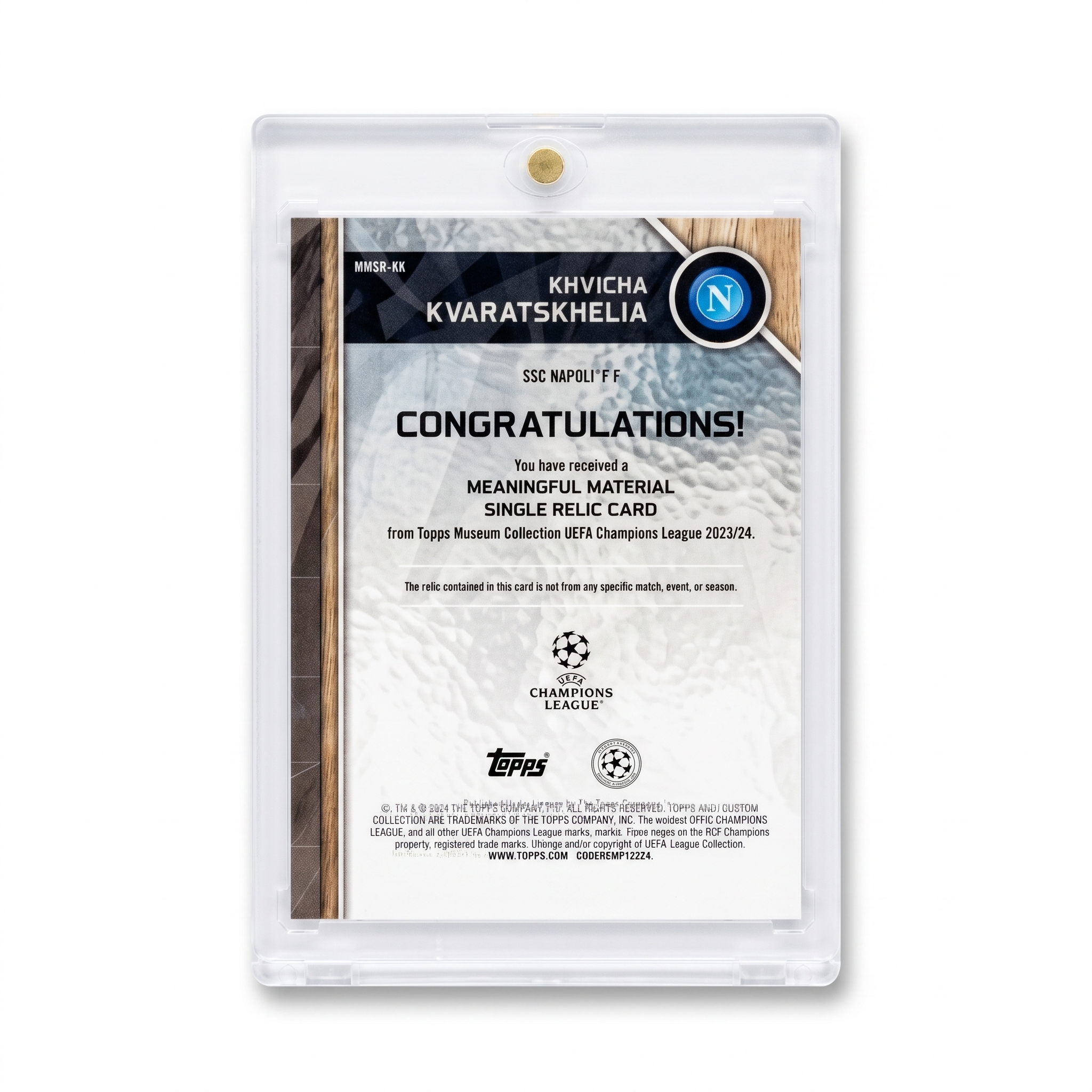 23-24 Topps Museum UCL Khvicha Kvaratskhelia Meaningful Material Relic Card Match Worn 054/150 #MMSR-KK