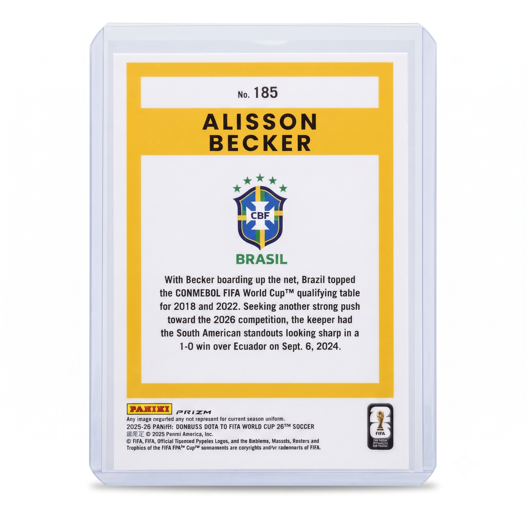 25-26 Panini Donruss RFWC Alisson Becker Optic 0 Silver Holo Prizm #185