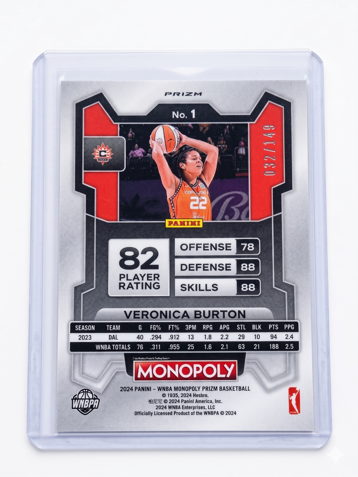 2024 Panini WNBA Monopoly PRIZM VERONICA BURTON Pink Prizm #1 /149