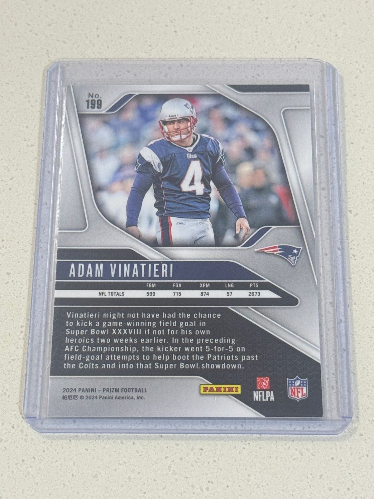 2024 Panini PRIZM Football ADAM VINATIERI # 199 Silver PRIZM